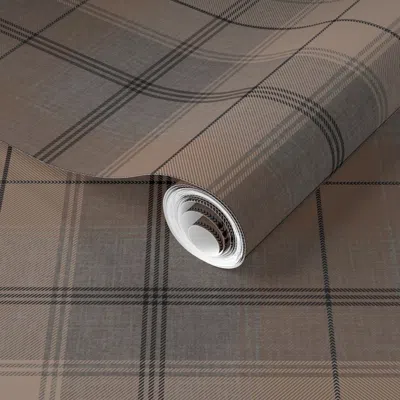 Spoonflower Pre-pasted Wallpaper Cabincore Heritage Tartan Twill Rustic Woody Brown Black Medium 2' X 12' Remova