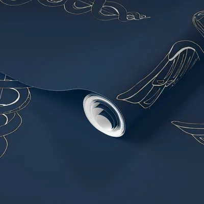 Spoonflower Pre-pasted Wallpaper Caduceus On Navy 2' X 12' Removable