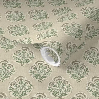 Spoonflower Pre-pasted Wallpaper Campbell Bloom Green Gray 3 2' X 12' Removable