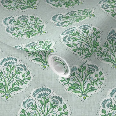 Spoonflower Pre-pasted Wallpaper Campbell Bloom Trending Green 2' X 12' Removable