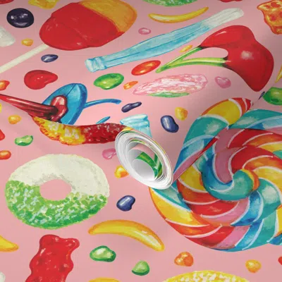 Spoonflower Pre-pasted Wallpaper Candy - Pink 2' X 12' Removable