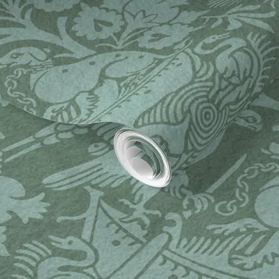 Spoonflower Pre-pasted Wallpaper Caravel At Sea 15th Century Gothic Italian Webster Green And Covington Blue 2' 