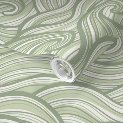 Spoonflower Pre-pasted Wallpaper Caribbean Sea Ocean Waves California Summer Beach Hawaii Surf 2' X 12' Removabl