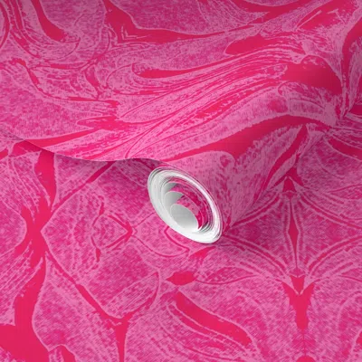 Spoonflower Pre-pasted Wallpaper Carved Lilies In Pink 2' X 12' Removable