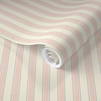 Spoonflower Pre-pasted Wallpaper Carvers Walk Stripe - Coral Red And Light Blue - 12' - Silverwick Coll 2' X 12'