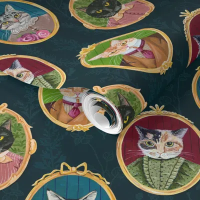 Spoonflower Pre-pasted Wallpaper Cat Cameos Medium 2' X 12' Removable