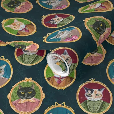 Spoonflower Pre-pasted Wallpaper Cat Cameos Small 2' X 12' Removable