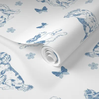 Spoonflower Pre-pasted Wallpaper Cavalier King Charles Spaniel With Butterfly - White Large 2' X 12' Removable