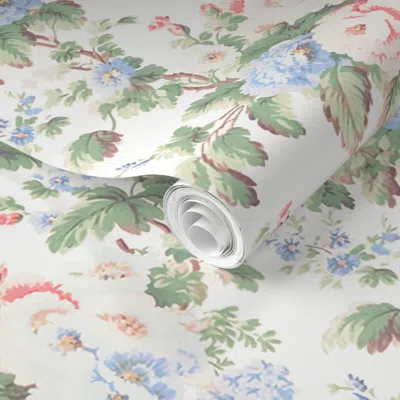 Spoonflower Pre-pasted Wallpaper Caversham Hollyhock Faded 2' X 12' Removable