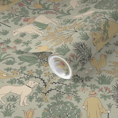 Spoonflower Pre-pasted Wallpaper Cfa Voysey The House That Jack Built 14 2' X 12' Removable
