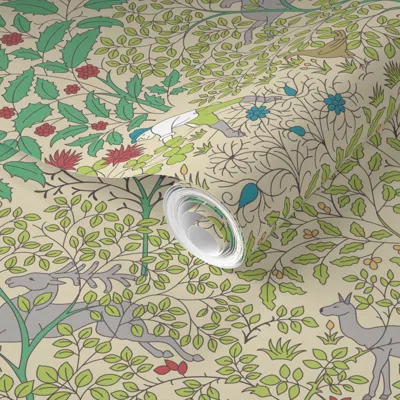 Spoonflower Pre-pasted Wallpaper Cfa Voysey "the Shepherd" 1 Cream 2' X 12' Removable