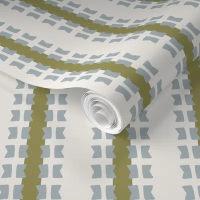 Spoonflower Pre-pasted Wallpaper Charlie Blue Green Stripe 2' X 12' Removable