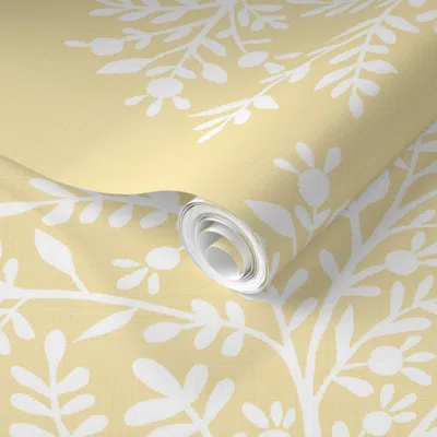 Spoonflower Pre-pasted Wallpaper Charlotte Hawthorne Yellow Copy 2' X 12' Removable