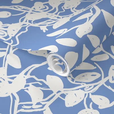 Spoonflower Pre-pasted Wallpaper Charming Branches On Bluebell Ground 2' X 12' Removable
