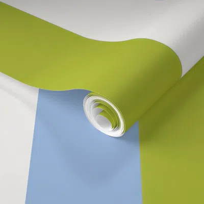 Spoonflower Pre-pasted Wallpaper Chartreuse-white-cornflower Blue Vertical Stripes Seamless Pattern  Removable