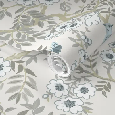 Spoonflower Pre-pasted Wallpaper Chatterbranch Ecru 2' X 12' Removable