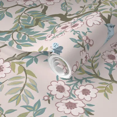 Spoonflower Pre-pasted Wallpaper Chatterbranch Light Rose 2' X 12' Removable