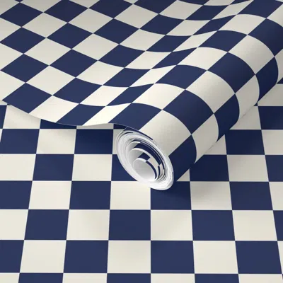 Spoonflower Pre-pasted Wallpaper Checkerboard Navy Blue Small Scale 2' X 12' Removable