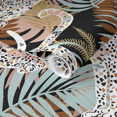 Spoonflower Pre-pasted Wallpaper Cheetahs And Plants - Exotic Wilderness / Large  Removable In Multi