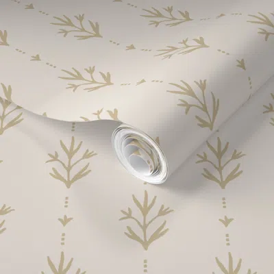 Spoonflower Pre-pasted Wallpaper Chelsea Beige Traditional Floral Stripe 2' X 12' Removable