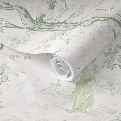 Spoonflower Pre-pasted Wallpaper Cherry Blossom Wood Snow 2' X 12' Removable