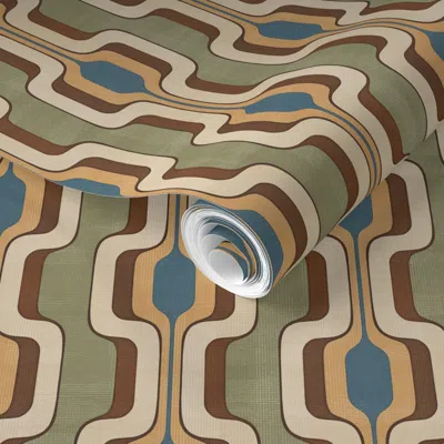 Spoonflower Pre-pasted Wallpaper Chi Chi Mid Mod Stripes Eucalyptus 8b8e63 Medium 2' X 12' Removable