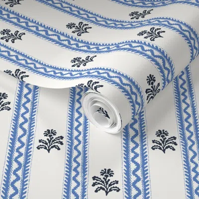 Spoonflower Pre-pasted Wallpaper Chiltern Stripe English Blue 2' X 12' Removable