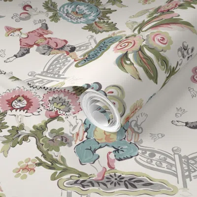 Spoonflower Pre-pasted Wallpaper Chinois Circus Muted 2' X 12' Removable