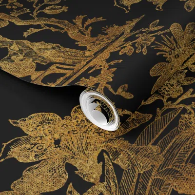 Spoonflower Pre-pasted Wallpaper Chinoiserie Toile Gilt Lacquerware Jumbo 2' X 12' Removable In Multi
