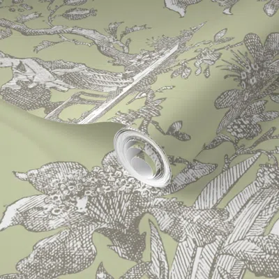 Spoonflower Pre-pasted Wallpaper Chinoiserie Toile Javert On Sylvan 2' X 12' Removable