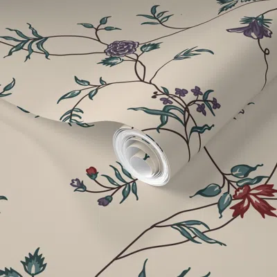 Spoonflower Pre-pasted Wallpaper Chintz Vine Tan Small 2' X 12' Removable