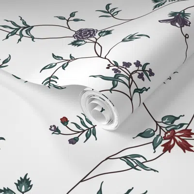 Spoonflower Pre-pasted Wallpaper Chintz Vine White Small 2' X 12' Removable