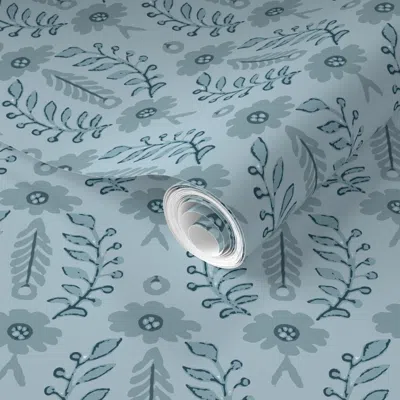 Spoonflower Pre-pasted Wallpaper Chloe Vertical French Blue 2' X 12' Removable