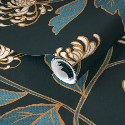 Spoonflower Pre-pasted Wallpaper Chrysanthemum Nouveau - Jumbo With Scaled Texture 2' X 12' Removable