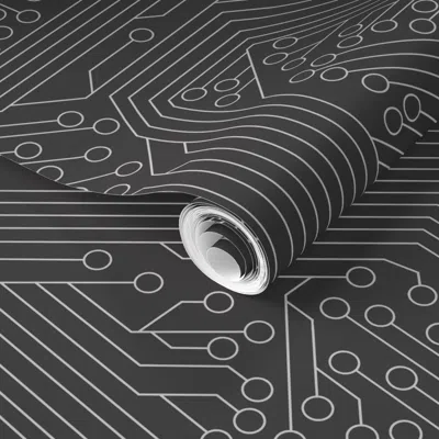 Spoonflower Pre-pasted Wallpaper Circuit Board Geek Computer Science Grey 2' X 12' Removable