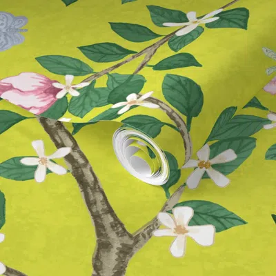 Spoonflower Pre-pasted Wallpaper Citron Elsie's Garden 2' X 12' Removable In Multi
