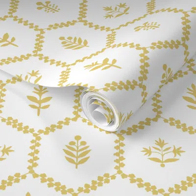Spoonflower Pre-pasted Wallpaper Claire Gold On White 2' X 12' Removable