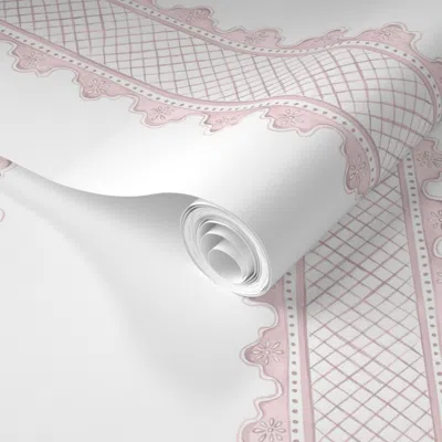 Spoonflower Pre-pasted Wallpaper Clarabelle Blush And White 2' X 12' Removable