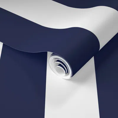 Spoonflower Pre-pasted Wallpaper Classic 3 Inch Wide Stripes Navy Blue White 2' X 12' Removable