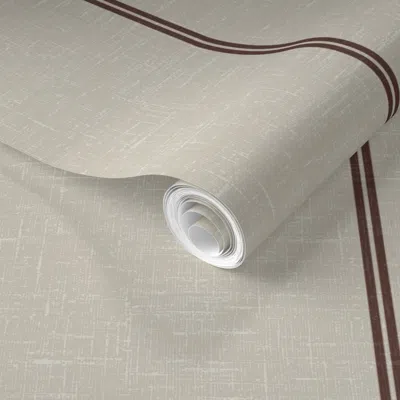 Spoonflower Pre-pasted Wallpaper Classic Beige Linen Pinstripes With Dark Brown Double Lines On Off White 2' X 1