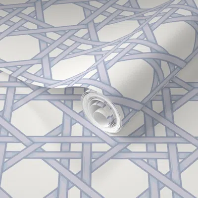 Spoonflower Pre-pasted Wallpaper Classic Cane Light Blue Ii 2' X 12' Removable