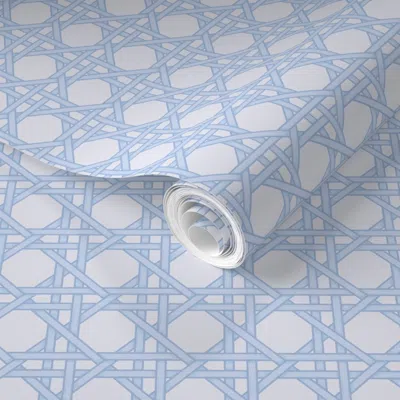 Spoonflower Pre-pasted Wallpaper Classic Cane Light Blue Iii 2' X 12' Removable