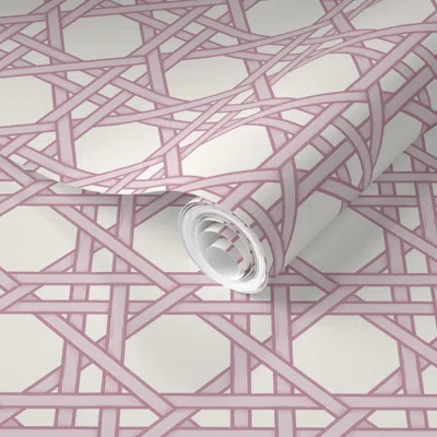 Spoonflower Pre-pasted Wallpaper Classic Cane Small Mauve  Removable In Pink