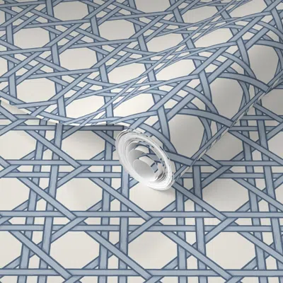 Spoonflower Pre-pasted Wallpaper Classic Cane Small True Blue Petite 2"  Removable