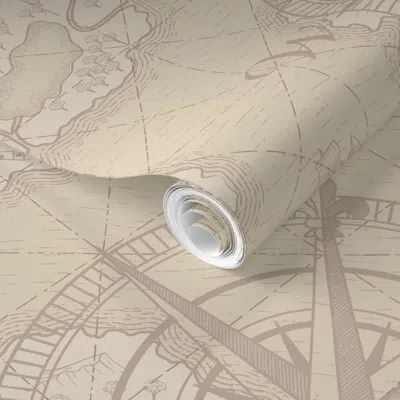 Spoonflower Pre-pasted Wallpaper Classic Fantasy Vintage Map Beige 200size 2' X 12' Removable