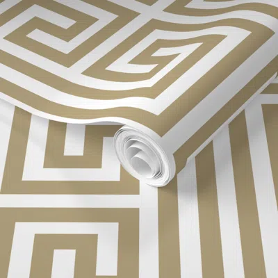 Spoonflower Pre-pasted Wallpaper Classic Greek Key Geometric Bold Art Deco & Mediterranean Gold - White Lg 2' X 