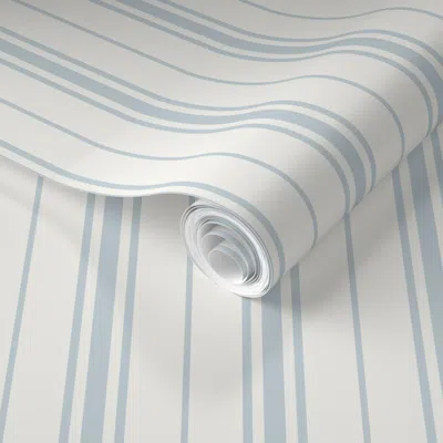 Spoonflower Pre-pasted Wallpaper Classic Heritage Ticking Stripe In Kakelugn Blue Str-hot-kak-l-25  Removable