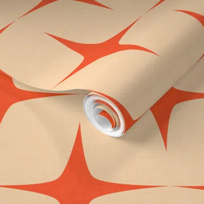 Spoonflower Pre-pasted Wallpaper Classic Mid Mod - Starburst Orange - Retro Vintage 2' X 12' Removable
