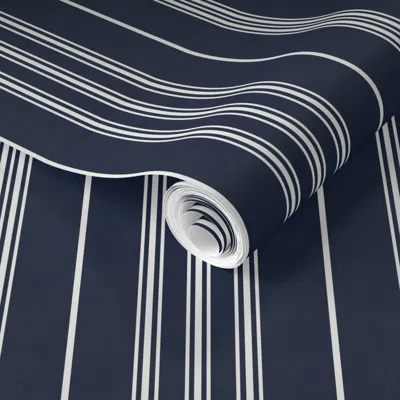 Spoonflower Pre-pasted Wallpaper Classic Navy Stripes 2' X 12' Removable