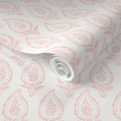 Spoonflower Pre-pasted Wallpaper Classic Paisley Warm Pink On Ecru 2' X 12' Removable